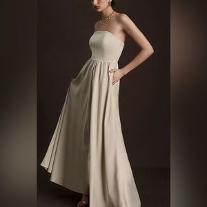Anthropology Champagne Bridesmaids Dress - strapless with straps